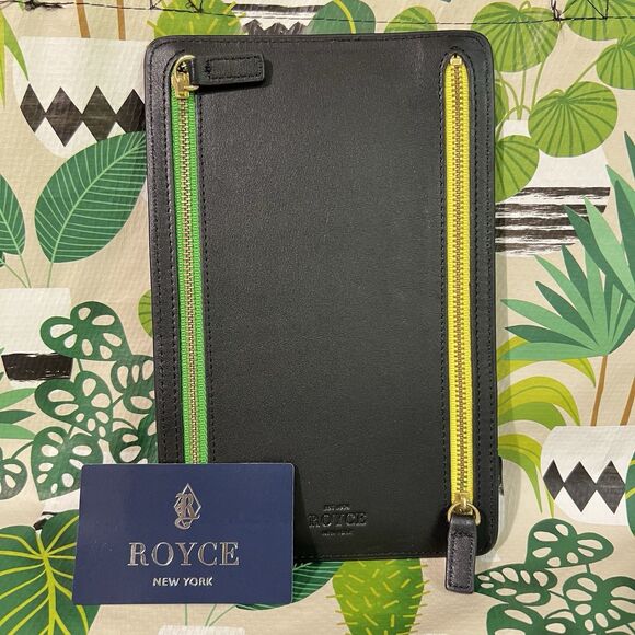 ROYCE New York RFID-Blocking Four Zip Organizer Travel Case Black Leather Wallet - Picture 1 of 9